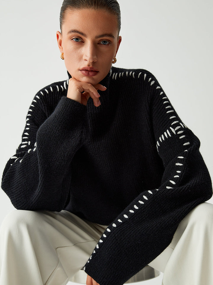 Alma | Oversize-Rollkragenpullover mit Piqué-Details