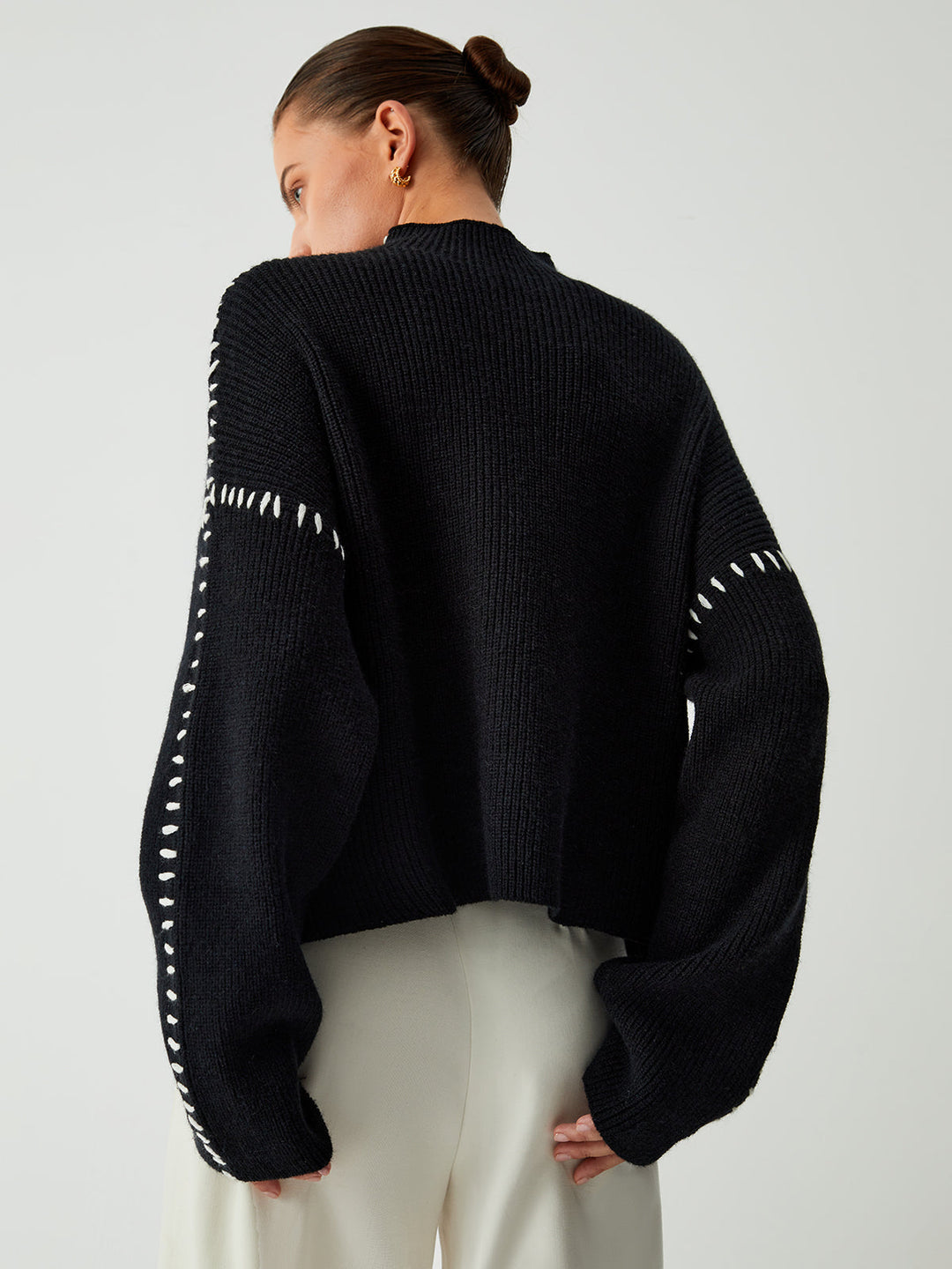 Alma | Oversize-Rollkragenpullover mit Piqué-Details