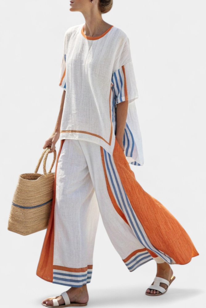Elise | Elegantes gestreiftes Leinen-Set