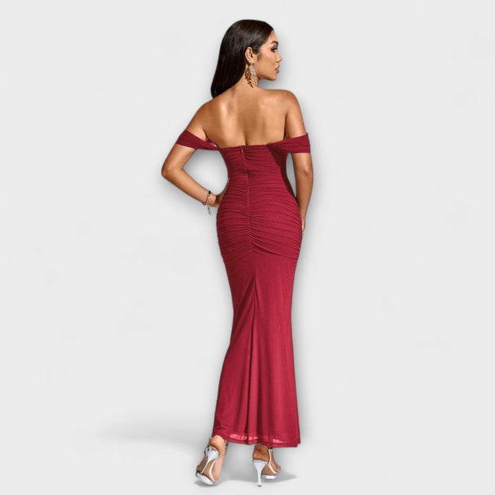 Solveig | schulterfrei Raffung figurbetont Kleid