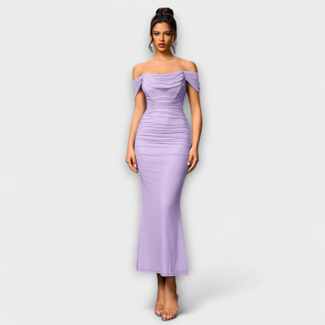 Solveig | schulterfrei Raffung figurbetont Kleid
