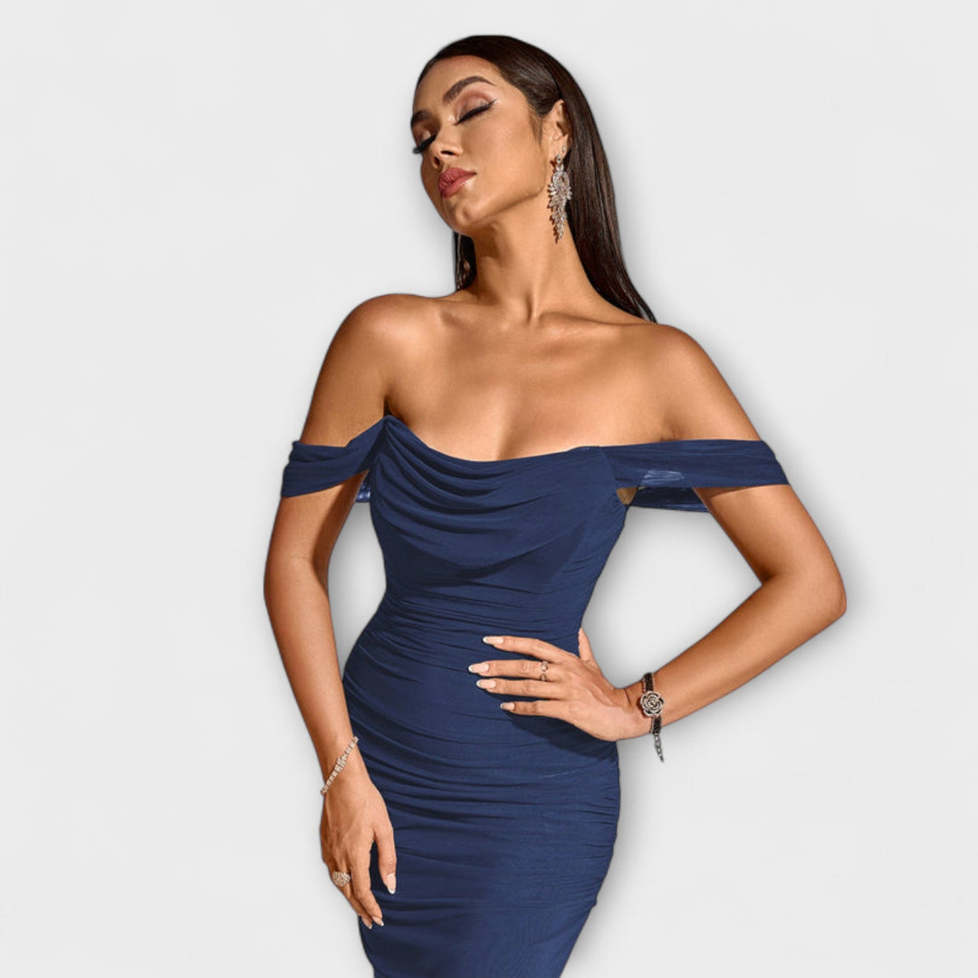 Solveig | schulterfrei Raffung figurbetont Kleid