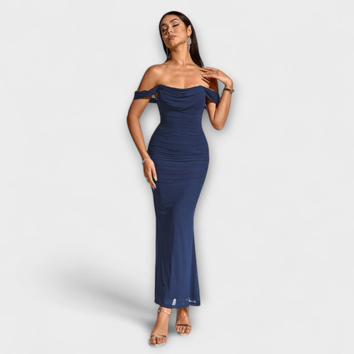 Solveig | schulterfrei Raffung figurbetont Kleid