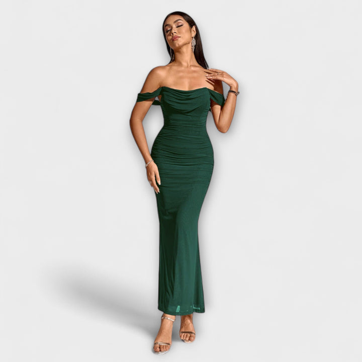 Solveig | schulterfrei Raffung figurbetont Kleid