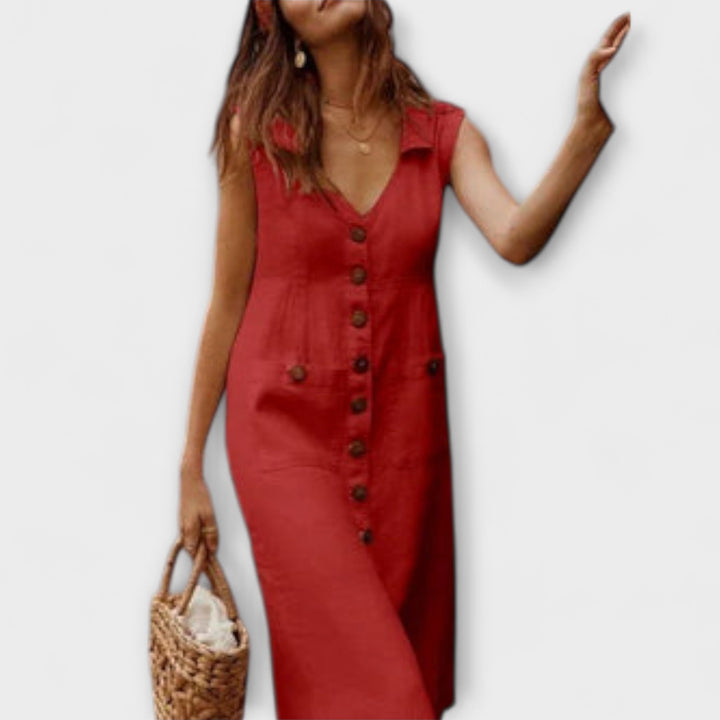 Sonja | A-Linien-Kleid aus Baumwoll-Leinen mit Umlegekragen