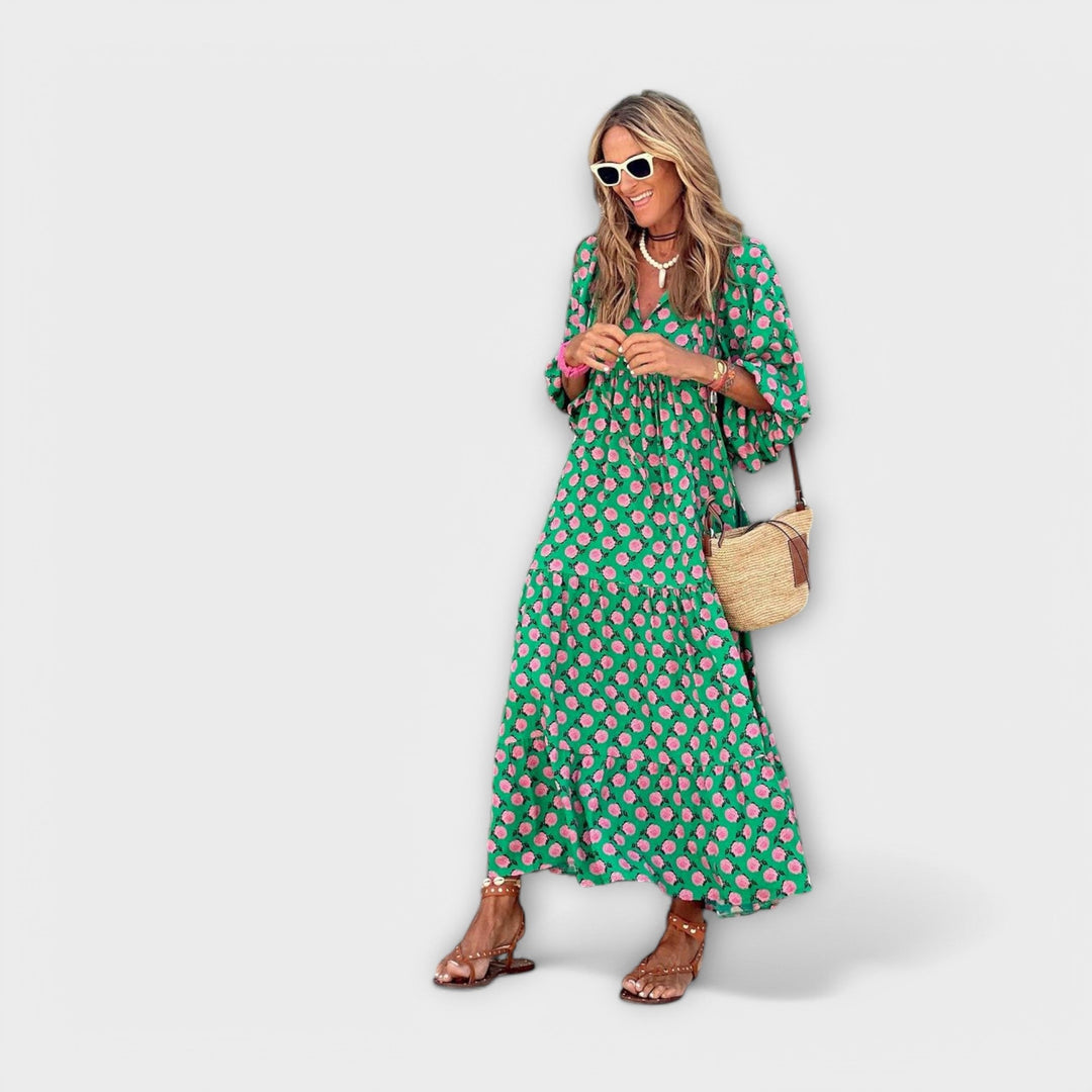 Sylvia | Elegantes Geometrisches Maxikleid
