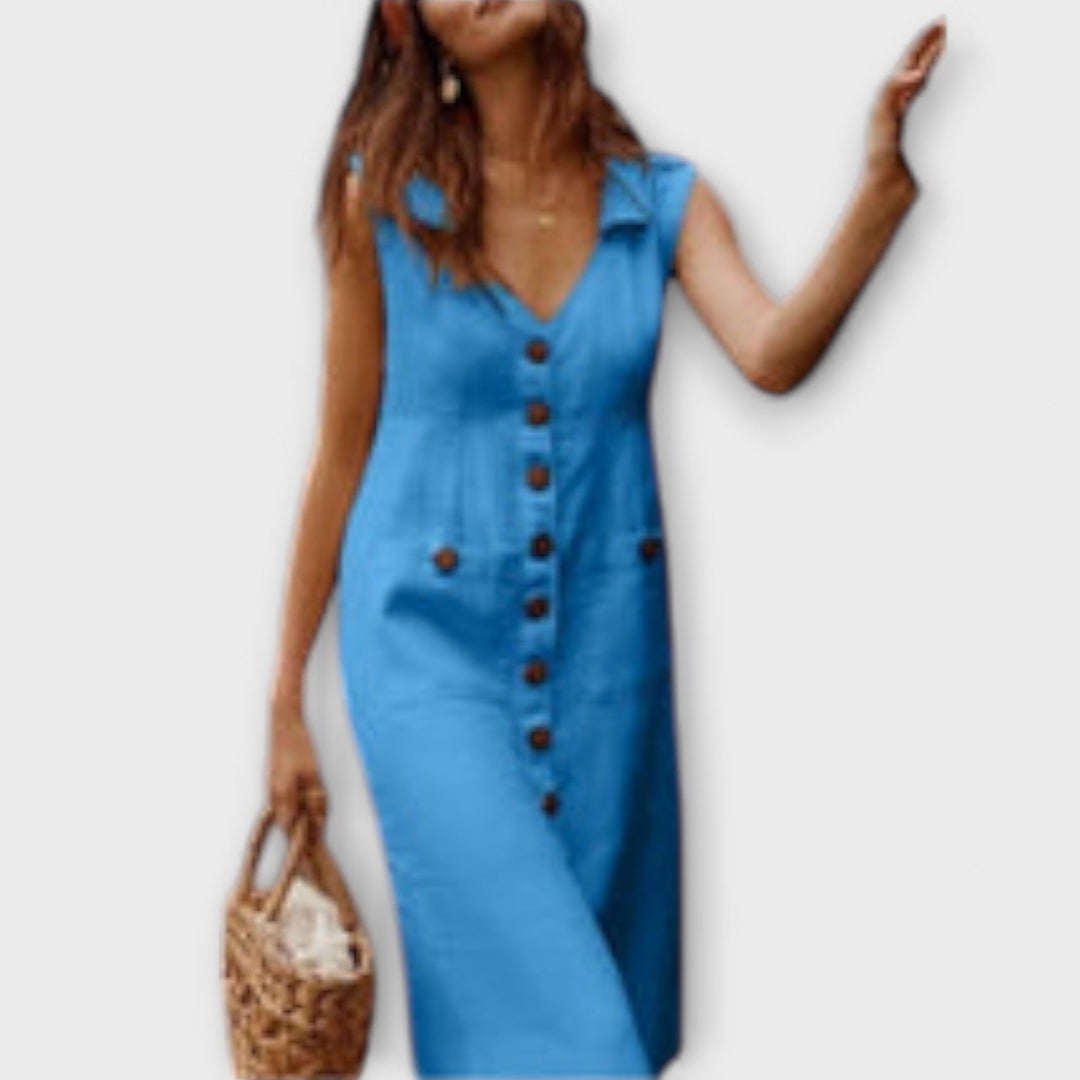 Sonja | A-Linien-Kleid aus Baumwoll-Leinen mit Umlegekragen