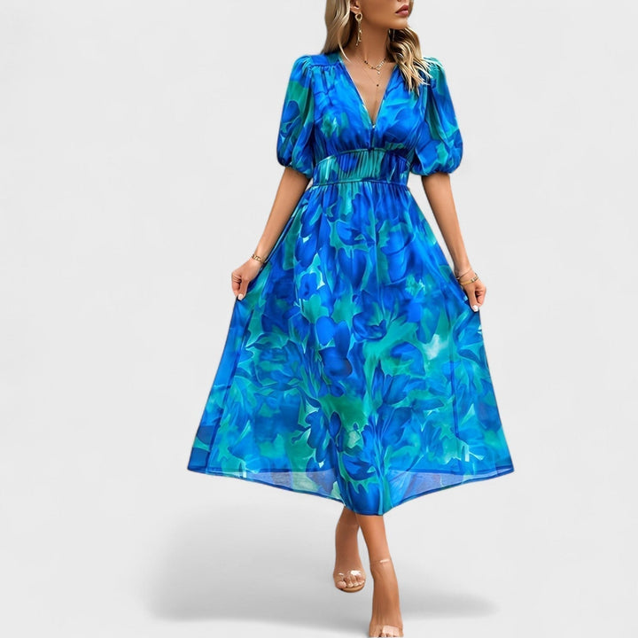 Saskia | Elegantes Blumen-Midi-Kleid
