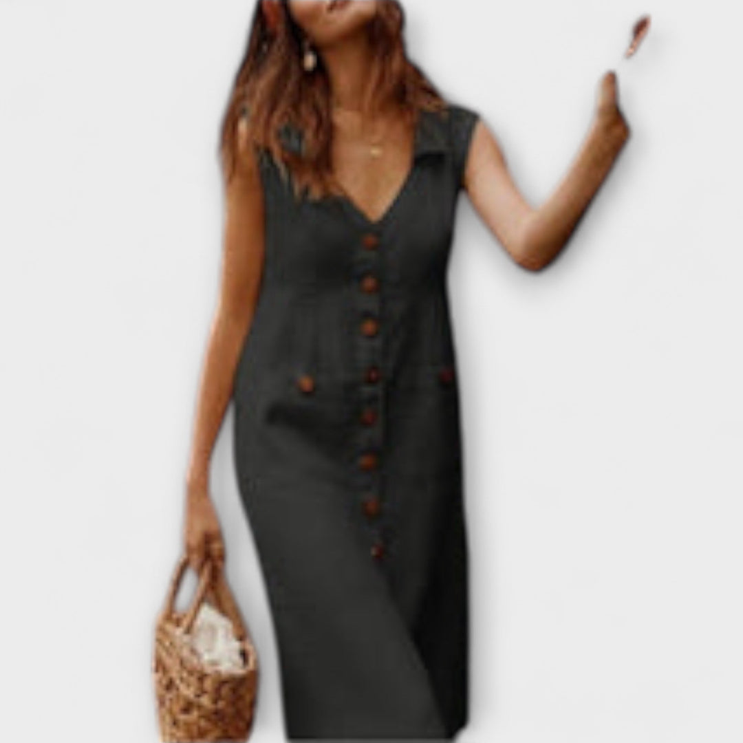 Sonja | A-Linien-Kleid aus Baumwoll-Leinen mit Umlegekragen