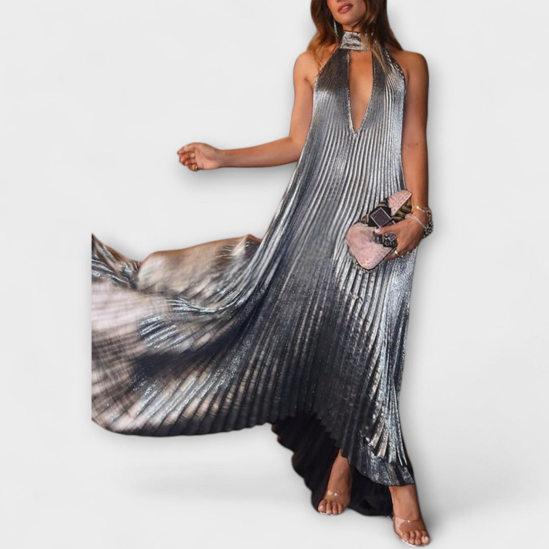 Anke | Metallic Falten A-Linie Maxikleid
