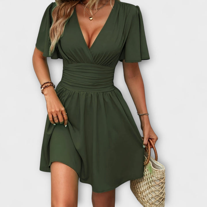 Gudrun | Kleid mit geraffter Taille und V-Ausschnitt