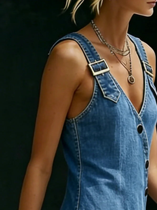 Theresia - Lange Denimrobe mit Knöpfen