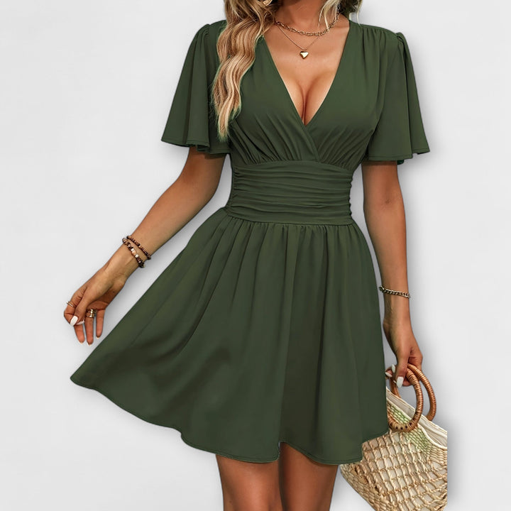 Gudrun | Kleid mit geraffter Taille und V-Ausschnitt