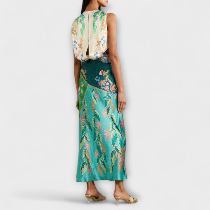 Annemarie | Elegantes Verdrehte Drapierte Blumen Maxikleid