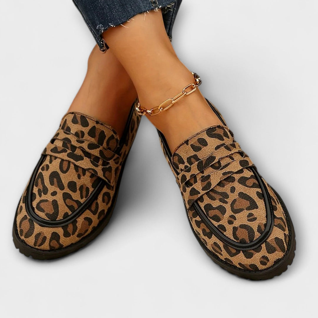 Lieselotte | Leopardendruck Kunstwildleder Rundzehen-Freizeitloafer