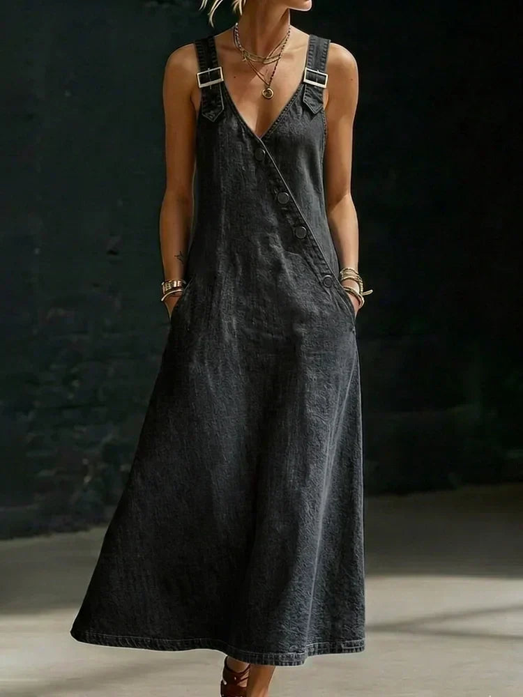 Theresia - Lange Denimrobe mit Knöpfen