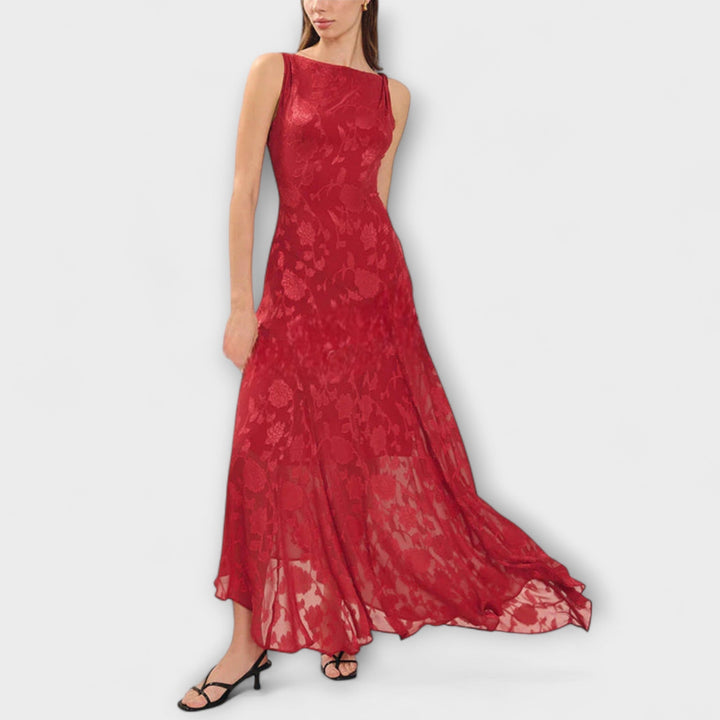 Renate | Elegantes Rückenfreies Schnür-Jacquard-Maxikleid