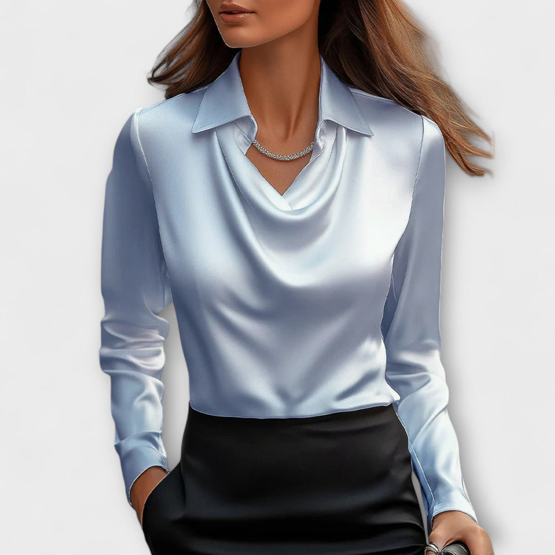 Bianca | Glänzende Bluse mit gerafftem Kragen
