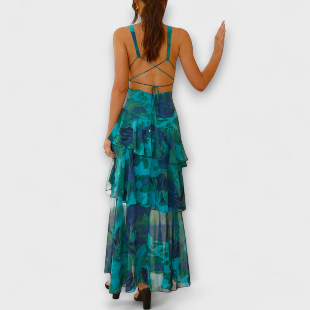 Gisela | Chiffonkleid mit V-Ausschnitt und fließenden Lagen