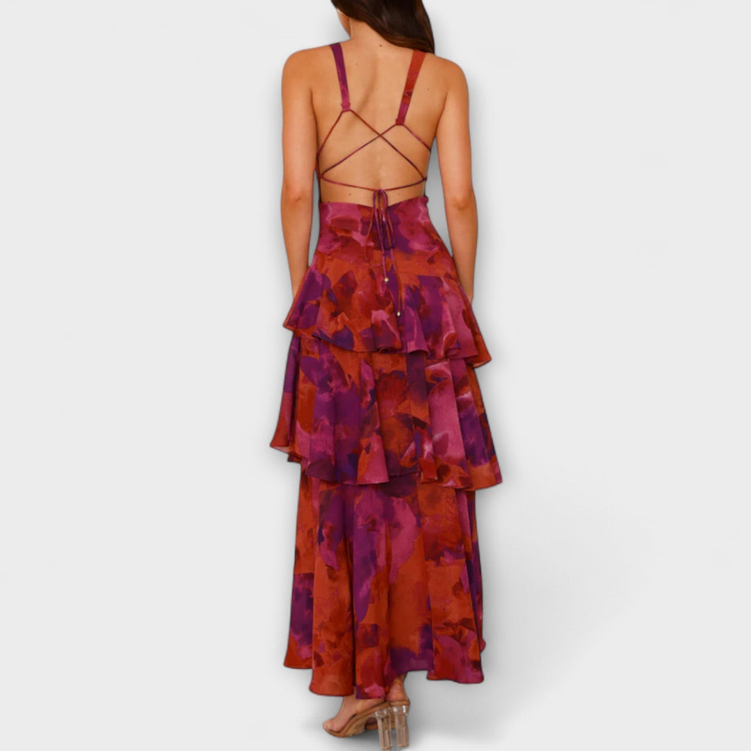 Gisela | Chiffonkleid mit V-Ausschnitt und fließenden Lagen
