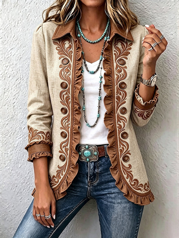 Rosalie | Vintage-Boho-Jacke mit Blumenmuster und Rüschen