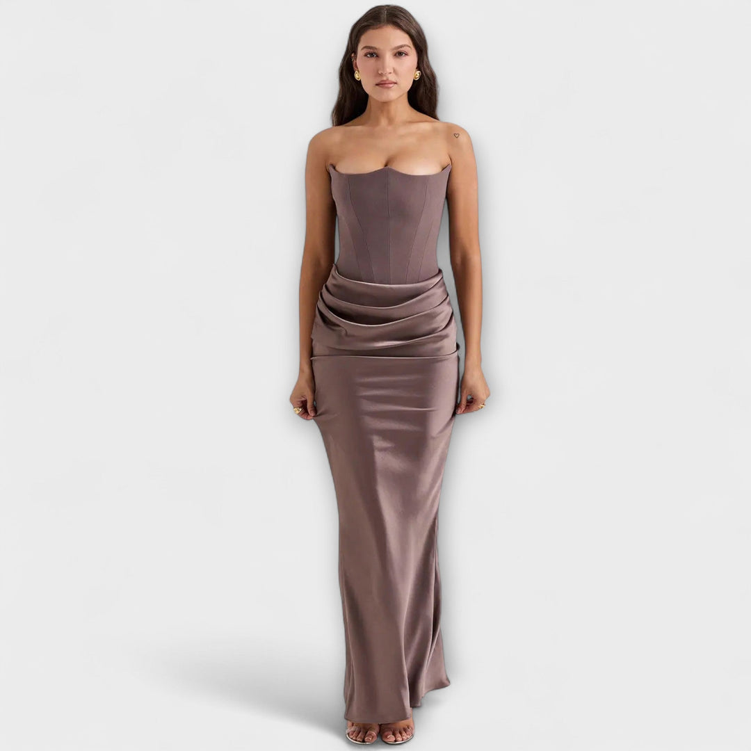 Lina | Schulterfreies Satin-Maxikleid mit Drapierung