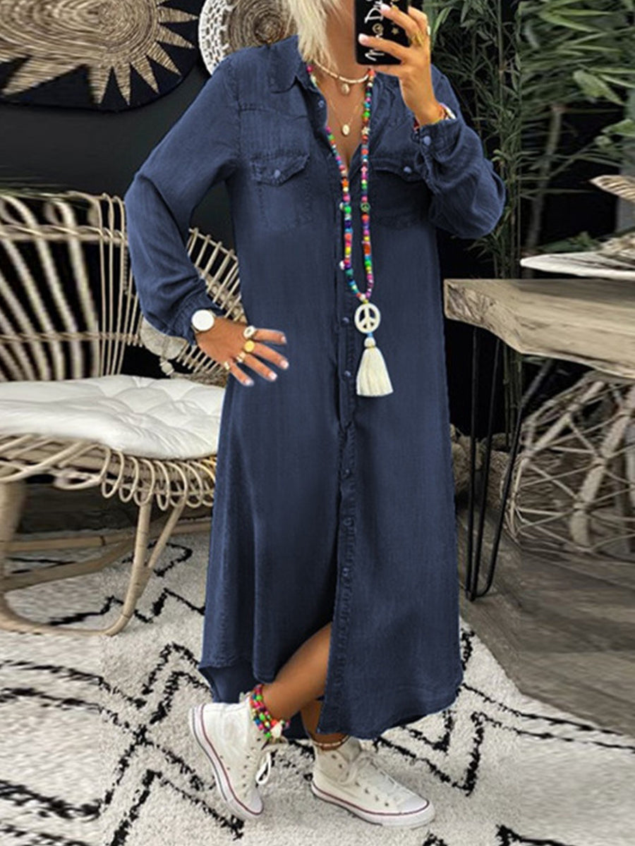 Ute - Elegantes, lässiges Denim-Hemdkleid